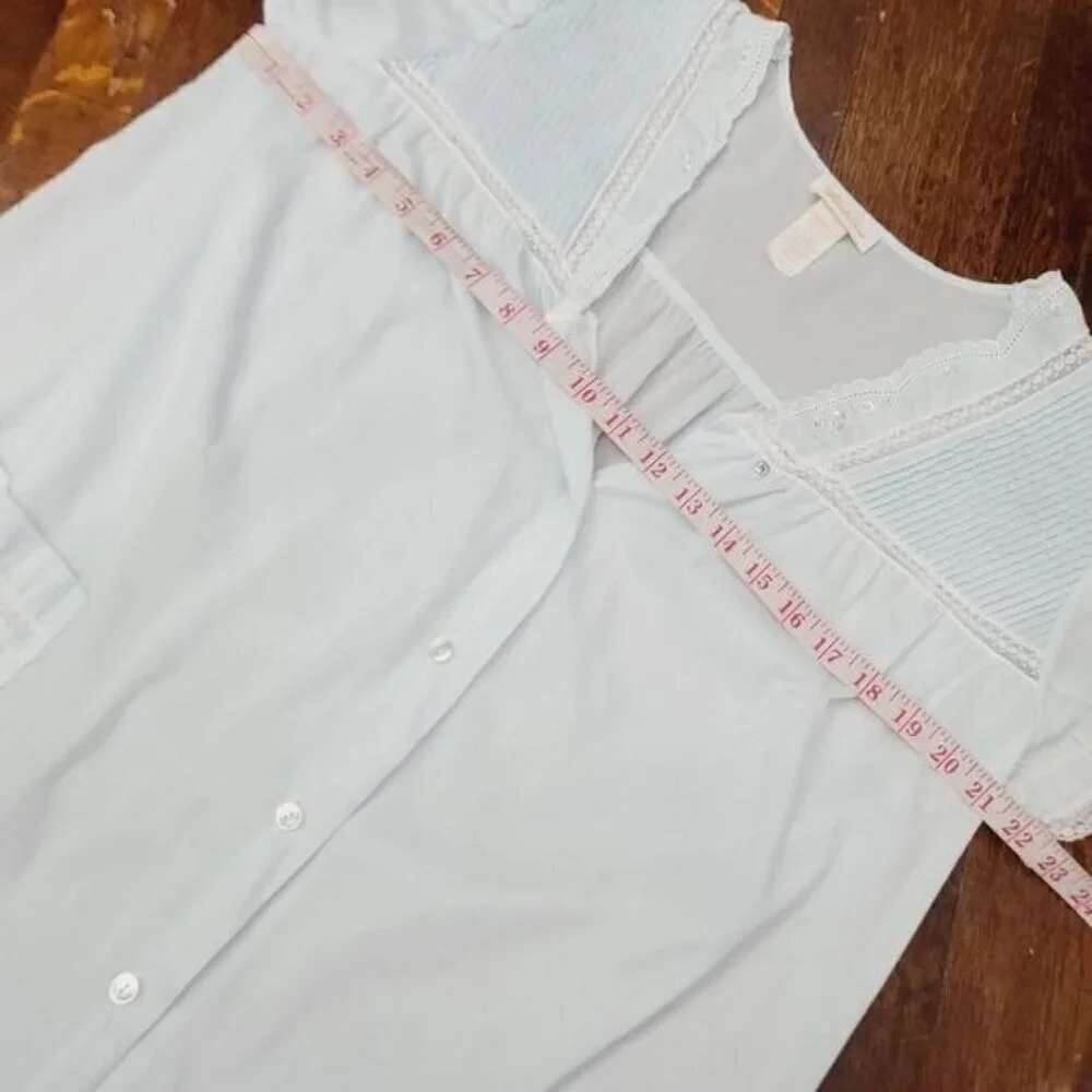 Vintage 70s Pastel Blue Dainty White Lace Fairycore Night Gown